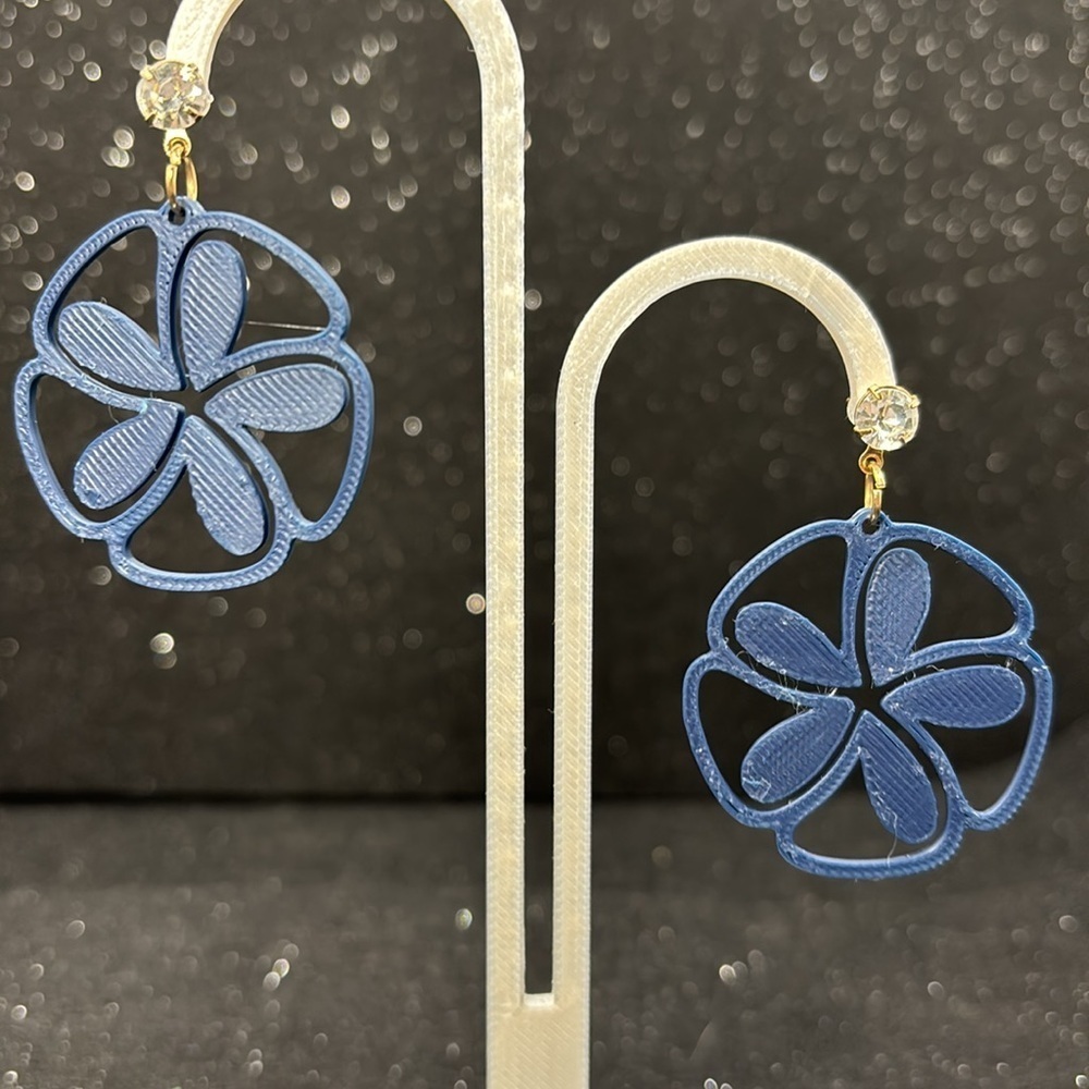 The Morning Glory Blue Earrings with Gold Accents - Picture 4 of 4